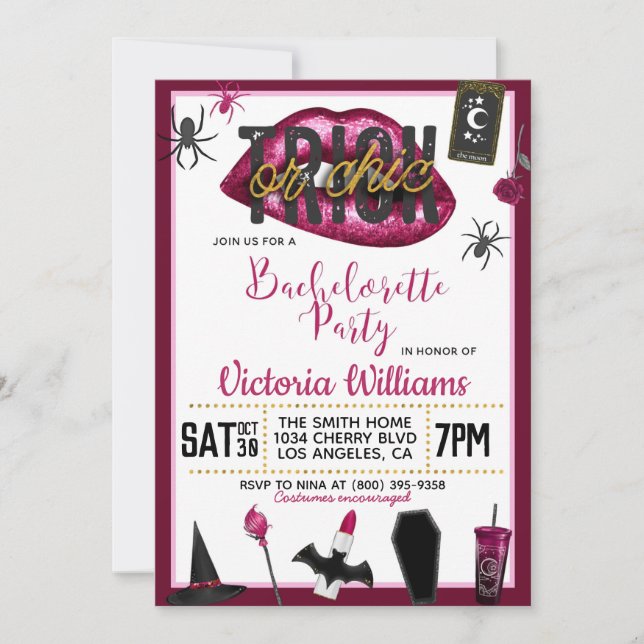 Trick or Chic Halloween Bachelorette Invitation (Front)