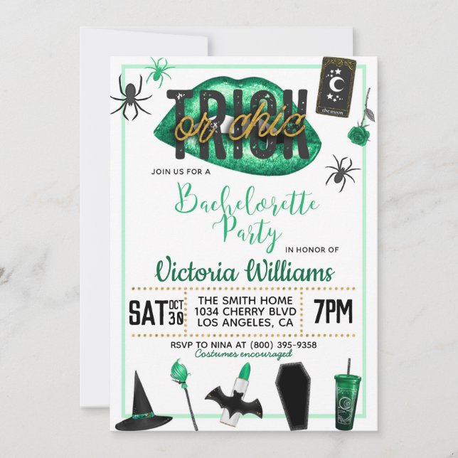 Trick or Chic Halloween Bachelorette Invitation (Front)