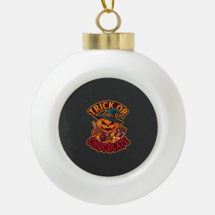 Trick Or Chocolate Halloween Pumpkin Witch Hat Can Ceramic Ball Christmas Ornament