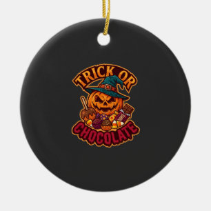 Trick Or Chocolate Halloween Pumpkin Witch Hat Can Ceramic Ornament