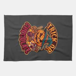 Trick Or Chocolate Halloween Pumpkin Witch Hat Can Kitchen Towel