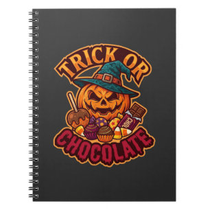 Trick Or Chocolate Halloween Pumpkin Witch Hat Can Notebook