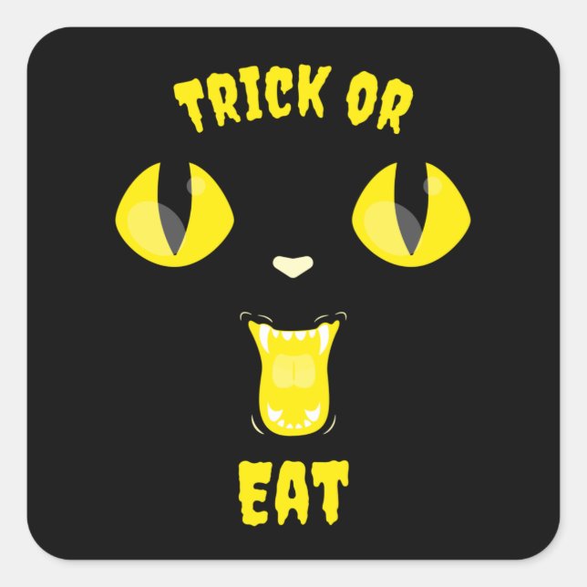 Trick or Eat Funny Halloween Hungry Cat Square Sticker (Front)