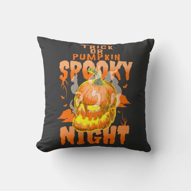 Trick or Pumpkin Spooky Night Throw Pillow (Front)