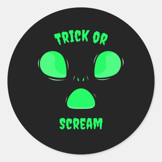 Trick or Scream Funny design Halloween Alien Classic Round Sticker (Front)