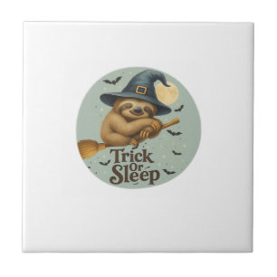 Trick or Sleep – Cute Witch Sloth Halloween Pun Ar Tile