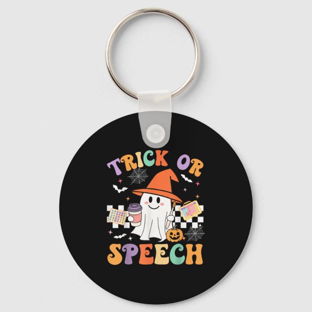 Trick Or Speech Halloween Slp Retro Speech Therapy Keychain (Front)