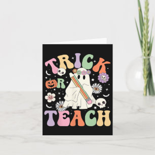 Trick Or Teach Cute Teacher Halloween Retro Floral Card