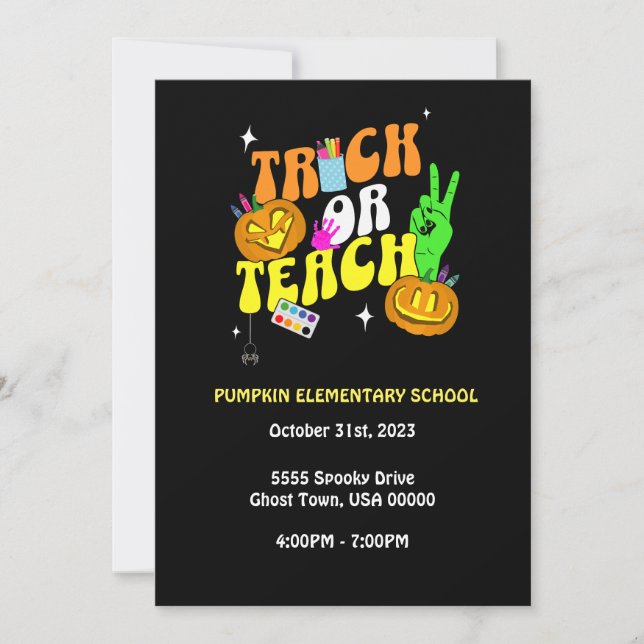 Trick or Teach Editable Pumpkin Invitation (Front)