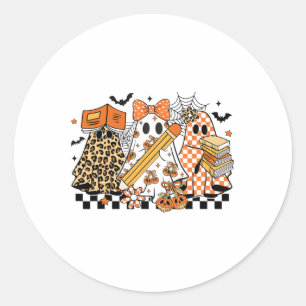 Trick Or Teach Ghost Teacher Halloween Retro Cherr Classic Round Sticker