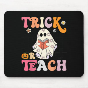 Trick or Teach Groovy Halloween Retro Floral Ghost Mouse Pad