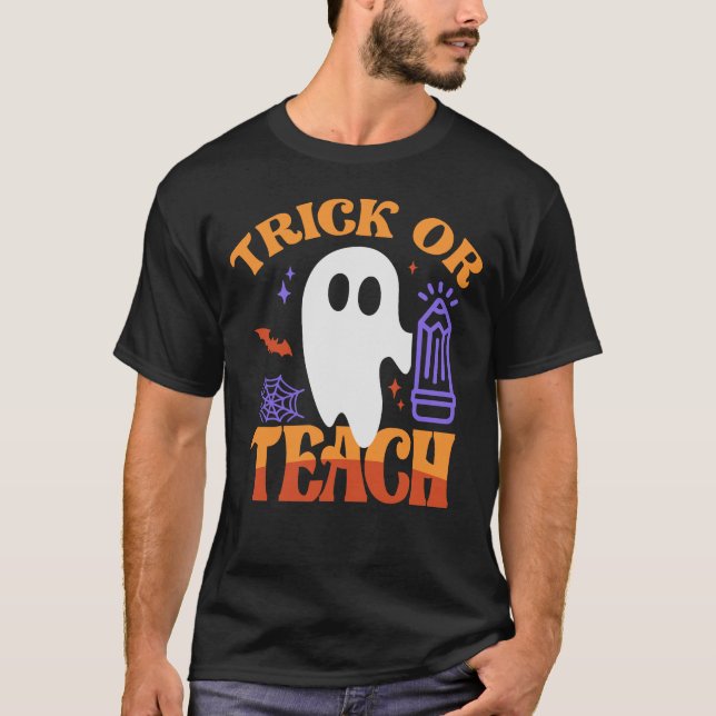 Trick or Teach - Groovy Retro Halloween T-Shirt (Front)