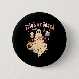 Trick Or Teach Groovy Teacher Halloween Retro Flor 2 Inch Round Button