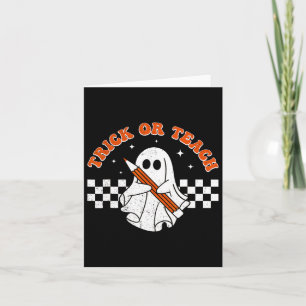 Trick Or Teach Groovy Teacher Halloween Retro Flor Card