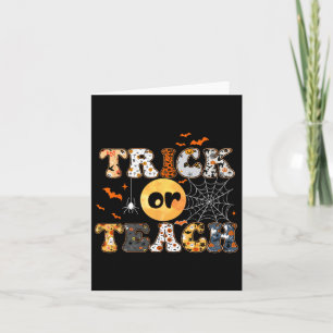 Trick Or Teach Groovy Teacher Halloween Retro Flor Card