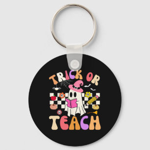 Trick Or Teach Groovy Teacher Halloween Retro Flor Keychain