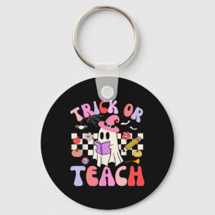 Trick Or Teach Groovy Teacher Halloween Retro Flor Keychain