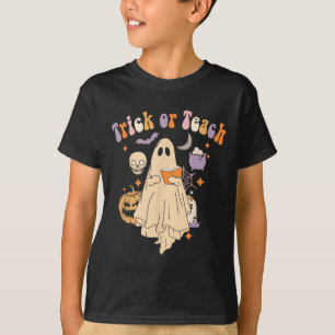 Trick Or Teach Groovy Teacher Halloween Retro Flor T-Shirt