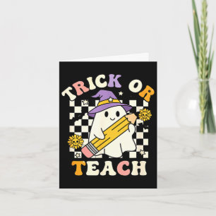 Trick or teach halloween teacher ghost retro card