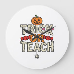 Trick Or Teach Halloween Teacher Vintage Vector De Large Clock