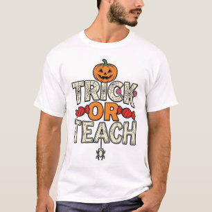 Trick Or Teach Halloween Teacher Vintage Vector De T-Shirt