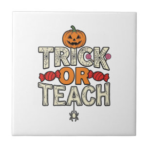 Trick Or Teach Halloween Teacher Vintage Vector De Tile