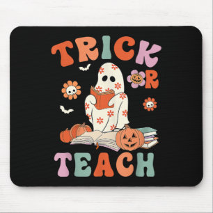 Trick Or Teach Retro Groovy Floral Ghost Teacher H Mouse Pad