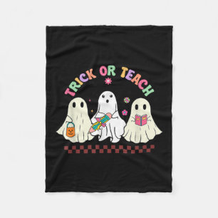 Trick Or Teach Teacher Groovy Ghost Funny Hallowee Fleece Blanket