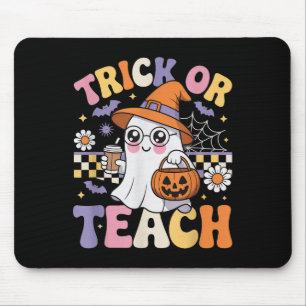 Trick Or Teach Teacher Groovy Ghost Funny Hallowee Mouse Pad