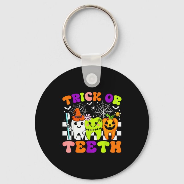 Trick Or Teeth Funny Dental Halloween Costumes Tre Keychain (Front)