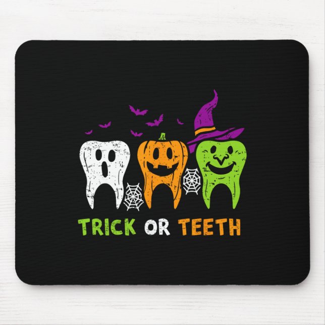 Trick Or Teeth Funny Dental Squad Halloween Dentis Mouse Pad (Front)