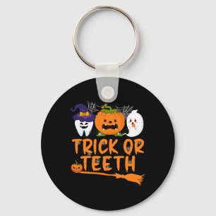 Trick Or Teeth Funny Dentist Halloween Dental Squa Keychain