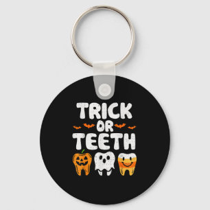 Trick Or Teeth Halloween Funny Dental Dentist Men Keychain