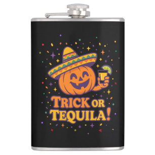 Trick or Tequila – Funny Halloween Pumpkin Party F Hip Flask