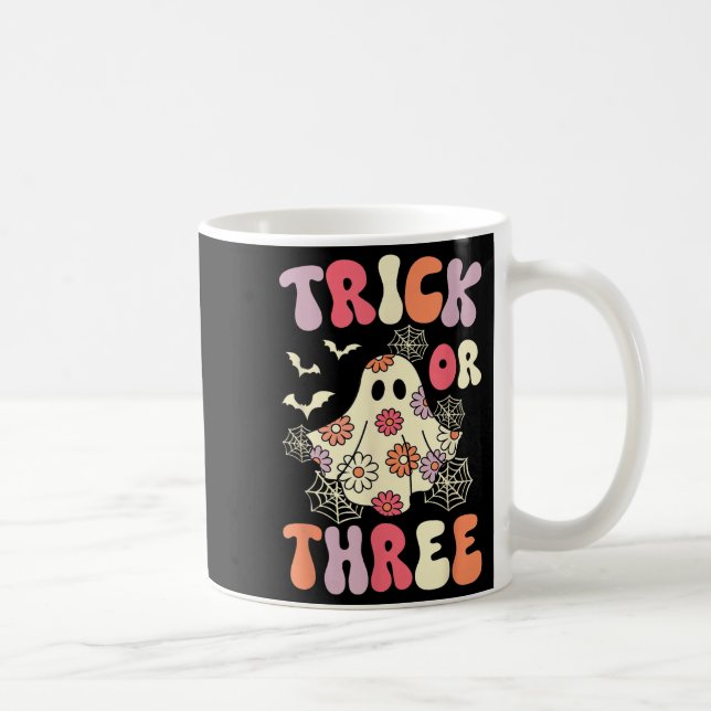 Trick Or Three 3 Years Old Birthday Groovy Ghost H Coffee Mug (Right)