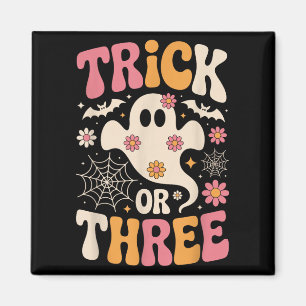 Trick Or Three 3 Years Old Birthday Groovy Ghost H Magnet