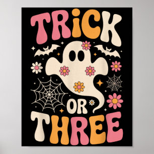 Trick Or Three 3 Years Old Birthday Groovy Ghost H Poster