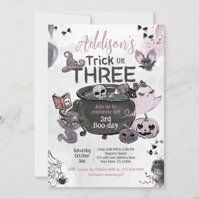Trick or Three 3rd Birthday Halloween Invitation (Front)