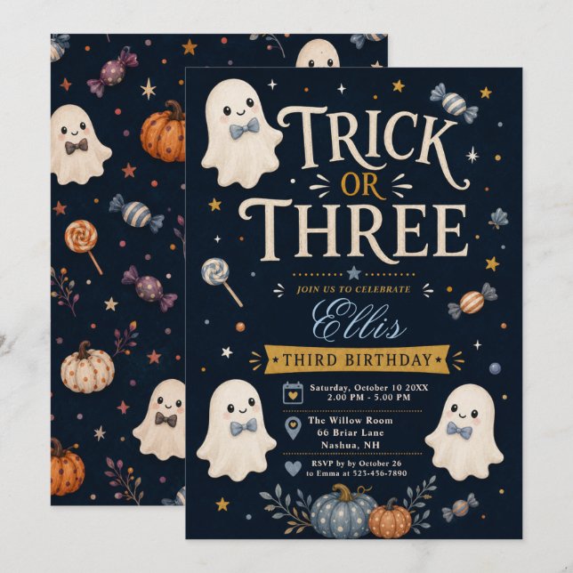 Trick or Three Birthday Invitation (Front/Back)