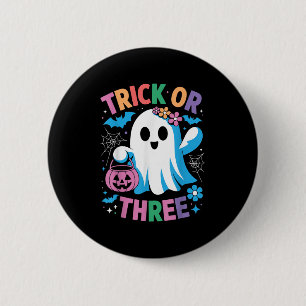 Trick Or Three Cute Ghost Groovy 3rd Birthday Girl 2 Inch Round Button