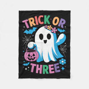 Trick Or Three Cute Ghost Groovy 3rd Birthday Girl Fleece Blanket