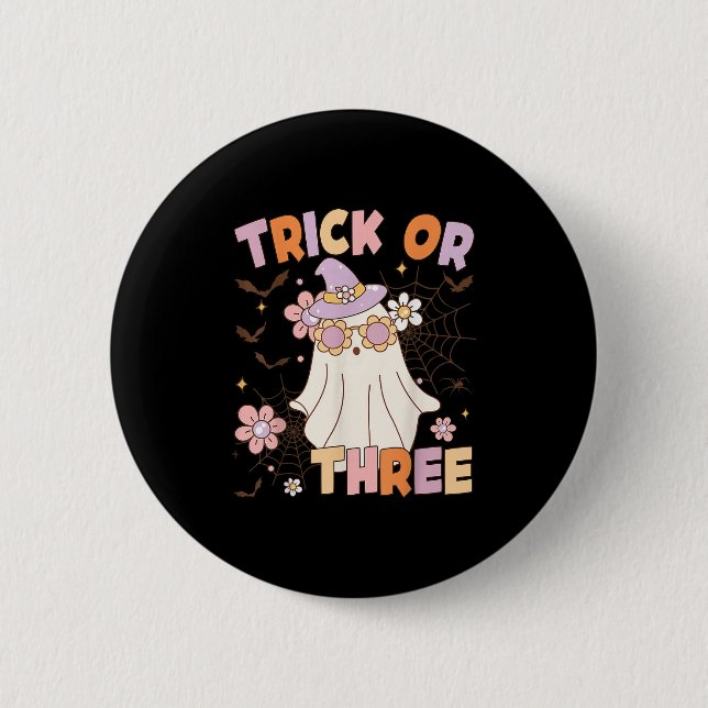 Trick Or Three Cute Ghost Groovy 3rd Birthday Soky 2 Inch Round Button (Front)