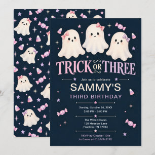 Trick or Three Ghost Halloween 3rd Birthday Invitation