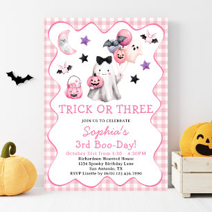 Trick Or Three Girl Halloween 3rd Birthday Party Invitation