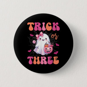 Trick Or Three Halloween 3 Years Old Ghost Birthda 2 Inch Round Button