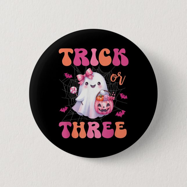 Trick Or Three Halloween 3 Years Old Ghost Birthda 2 Inch Round Button (Front)