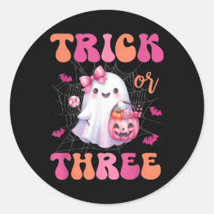 Trick Or Three Halloween 3 Years Old Ghost Birthda Classic Round Sticker