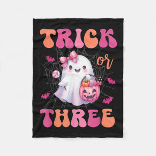 Trick Or Three Halloween 3 Years Old Ghost Birthda Fleece Blanket