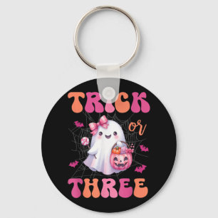 Trick Or Three Halloween 3 Years Old Ghost Birthda Keychain