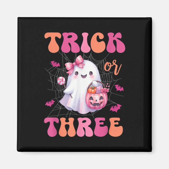 Trick Or Three Halloween 3 Years Old Ghost Birthda Magnet (Front)